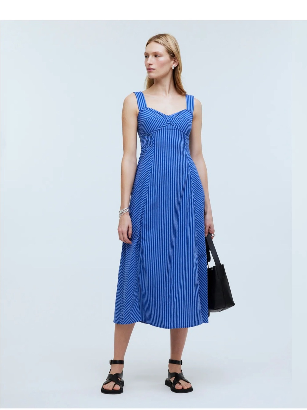 Madewell Blue Pinstripe Square-Neck Midi Dress